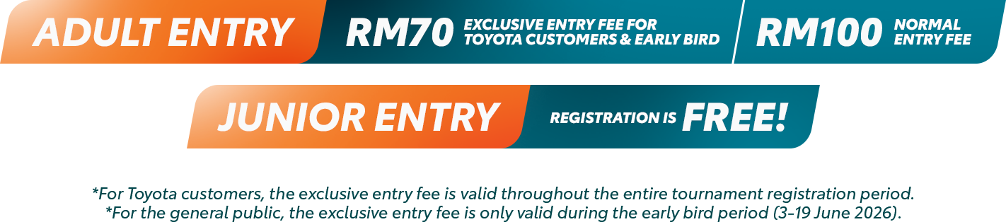 Entry fees — RM70 exclusive / RM100 normal